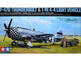 Tamiya - Republic P-47D Thunderbolt "Bubbletop" & 1/4 ton 4x4 Light Vehicle Set, 1/48, 25214