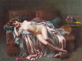 Reprodukcija „Gulinti nuoga dama su rože“, Delphin Enjolras