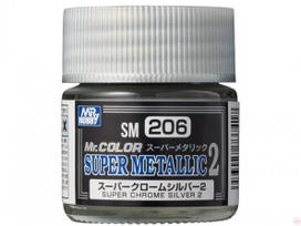 Mr.Hobby - Mr. Color Super Metallic Colors II serijos nitro dažai metalikas SM-206 Super Chrome Silver II, 10ml