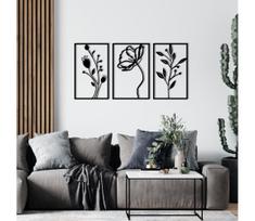 KOMPLEKTAS 3x Sienų dekoracija 78x39 cm gėlės metalas