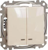 Two gang switch 10AX beige with blue locator LED Sedna Design SDD112105L | 3606481478719