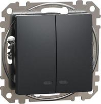 Two gang switch 10AX anthracite with blue locator LED Sedna Design SDD114105L | 3606481479914