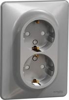 Double socket, grounded, with frame, aluminium Sedna Design SDD313221 | 3606481482525
