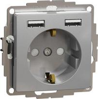 Socket outlet, grounded 2xUSB (A+A) aluminium Sedna Design SDD113052 | 3606481479228