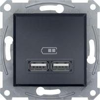 USB socket, 2-port, frameless, 2.1A, 12W, anthracite, Asfora EPH2700271 | 3606481142399