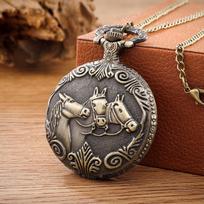 „Steampunk“ senovinio kvarcinio kišeninio laikrodžio kaklo pakabuko grandinėlė vyrams bronza