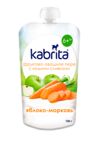 Vaisių ir daržovių tyrė Kabrita® “Obuolys-morka” nuo 6 mėnesių, 100 g 12 vnt. (Kabrita-box)
