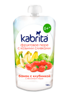Vaisių tyrė Kabrita® “Bananas su braškėmis” nuo 6 mėnesių 100 g 12 vnt. (Kabrita-box)