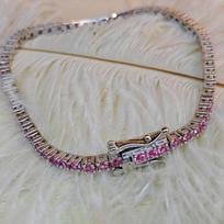 2MM Tennis Bracelet 925 Silver Pink Zircon Custom Charm 925 Sterling Silver Bracelets rožinė