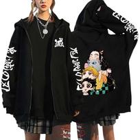 Autumn Winter Demon Slayer Printing Jackets Mens Womens Casual Streetwear Warm Outerwear Anime Clothing Harajuku Zip Up Hoodies S