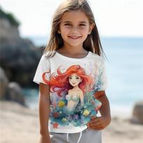 Mermaid 3D spausdinimo marškinėliai mergaitėms, mieli mergaičių marškinėliai, dovana vaikams, trumpomis rankovėmis, laisvalaikio viršus, vaikų drabužiai S