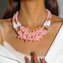 Elegantiškas „Boho Chic“ abrikosų karoliukais su dviem sluoksniais karoliai – puiki dovana jai, dėvimas visą sezoną rožinė