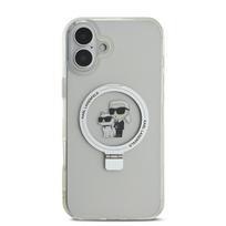 Karl Lagerfeld Ringstand Karl and Choupette MagSafe Apple iPhone 16 dėklas telefonui baltos spalvos