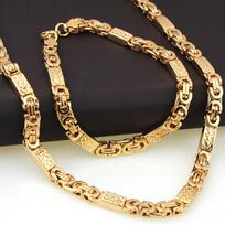 Madingi vyriški moteriški 6 mm auksiniai nerūdijančio plieno Lat Byzantine grandinėlės karoliai apyrankės papuošalų rinkiniai 55CM+22CM