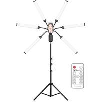 Lanksti 6-rankų LED vaizdo šviesa 60W fotografijos pripildymo šviesa 3000K/4000K/6000K dviejų spalvų pritemdoma su EU Plug gray