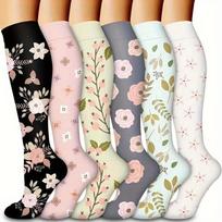 6 poros sportinių kompresinių kojinių moterims, aukšto elastingumo kojinės, kompresinės kojinės, formuojančios kojų kojines, blauzdos kojines, kojinės dviračiui, bėgimui, jogai, ilgos kojinės S/M