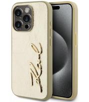 Auksinės spalvos dėklas Apple iPhone 15 Pro Max telefonui "Karl Lagerfeld Wrinkled PU Signature Logo Case"