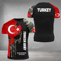 Turkiškos vėliavos kamufliažinis 3D spaudas vasariniai vyriški/moteriški marškinėliai apvalia apykakle, laisvalaikio, trumpomis rankovėmis, didesnio dydžio, madingi vyriški drabužiai S