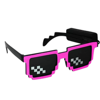 Šviečiantys LED Minecraft stiliaus pixel akiniai - rožiniai, 3 rėžimai