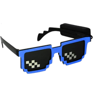Šviečiantys LED Minecraft stiliaus pixel akiniai - mėlyni, 3 rėžimai