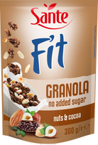 Granola be pridėtinio cukraus Fit Granola Nuts Cocoa, 300 g