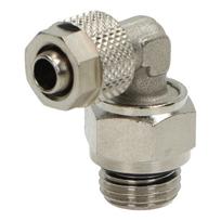 Susukta kampu pasukama pneumatinė jungtis, G 1/4 M, žarnai fi 8x6 mm, nikeliuotas žalvaris
