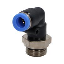 Kampinė pneumatinė kištukinė jungtis žarnai, fi 8 mm, G 3/8 M, plastikinė