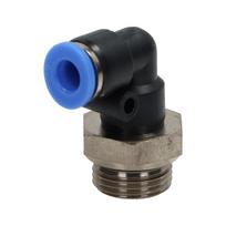 Kampinė pneumatinė kištukinė jungtis žarnai, fi 6 mm, G 3/8 M, plastikinė