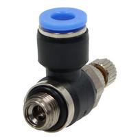 Įkišamas droselio vožtuvas pavarai, G 1/8 M, 6 mm žarnai, plastikinis