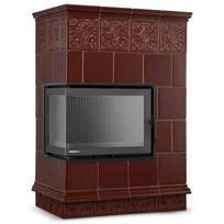 Plytelėmis dengtas židinys su kampiniu ketaus įdėklu - PORTO 13 KW Bronzinės spalvos