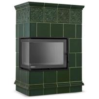 Plytelėmis dengtas židinys su kampiniu ketaus įdėklu - PORTO 13 KW Žalias