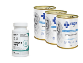 ENZO VET Hipoalerginė dieta su kalakutiena šunims 3x400g + LAB-V Immuno Hard 45 kapsulės