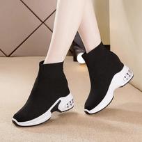 Fashion Women's Elastic High-Top Thick-Soled Round Toe Platform Sneakers with Height-Increasing Socks 2024 35 juoda