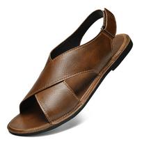 Summer Retro Sandals Genuine Leather Men's Sandals Outdoor Non-slip Beach Shoes for Men Lightweight Slippers Walking Shoes Man 46 ruda