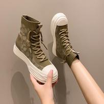 Fashion Women's Breathable High Top Shoes with Platform High Rise Knitted Elastic Socks Boots for Women Fashion Breathable Casual Shoes 35 chaki