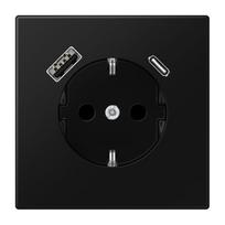 Kištukinis lizdas su USB+USB-C  JUNG LS1520-15CASWM (juodas, matinis, 16A/250V)