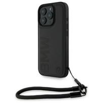 BMW BMHCP16X23RMRLK iPhone 16 Pro Max 6.9" black hard case with Signature Leather Wordmark Cord