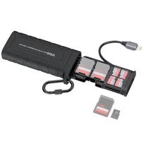 VRIG A0142 2-in-1 atminties kortelių skaitytuvas ir laikymo dėžutė 312MB/s didelės spartos SD/TF kortelių skaitytuvas Nešiojimo dėklas juoda