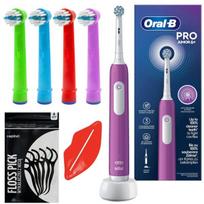 "Oral-b Junior Pro Violet" dantų šepetėlis + 4x EB-10A Color pakaitinis antgalis