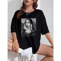 Mona Lisa Print Drop Shoulder Tee S