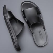 2024 Naujos vyriškos odinės šlepetės Vasaros mados šlepetės Paprasti sandalai Patogūs Vėsūs Paplūdimio batai 39 juoda