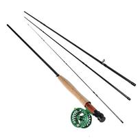 Muselinės meškerės ir ritės kombinuotas anglies pluošto 4 sekcijų muselinės meškerės kotas Žalias muselinės žūklės ritės rinkinys 1pcs Rod & 1pcs Reel juoda/žalia