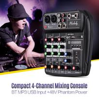 „Muslady AI-4 Compact Mixing Console“ skaitmeninis garso maišytuvas, 4 kanalų BT MP3 USB įvestis + 48 V „Phantom“ juoda