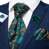 Vyriškas kaklaraištis su Boutonniere gėlėmis Paielsy šilko kaklaraiščiu Hanky ​​rankogalių segtukai Prabangus Ascot kaklaraiščio rinkinys Dibangu AS-2035
