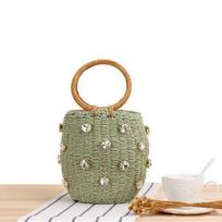 Yogodlns Summer Round Rattan Rankų darbo deimantinis krepšys Bohemiškas šiaudinis krepšys Kaušas Mezgimas Pečiai Crossbody Bead Beach Bag Holiday Tote 18*13*13cm ruda