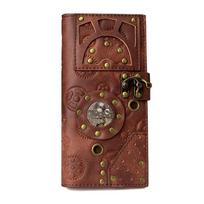 „Johnature Steampunk Retro“ piniginės kortelių laikiklis moterims „Long Hasp“ vientisos spalvos „Rvet Pu“ odos moteriška laisvalaikio piniginė ruda