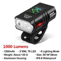 1000LM dviračio žibinto priekinis žibintas T6 dviračio LED USB įkraunamas žibintuvėlis aliuminio lydinio dviračių priekiniai žibintai tolimosios šviesos artimosios šviesos 2*XML T6 LED juoda