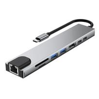 8IN1 USB C Hub TypeC prijungimo stoties kelių prievadų adapteris su 4K HD RJ45 Ethernet USB 3.0 PD sidabro pilka spalva
