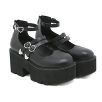 Gdgydh širdies sagties platformos siurbliai moterims kulkšnies dirželis Mary Jane batai gotikiniai pleištai Lolita batai Halloween Cosplay batai 35 juoda