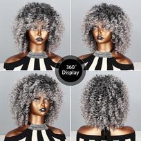 MISS WIG juodas pilkas perukas Sintetiniai garbanotų plaukų perukai moterims pūkuotas ombre šukuosena garbanotas perukas vakarėliui įprastas garbanotas perukas 30CM